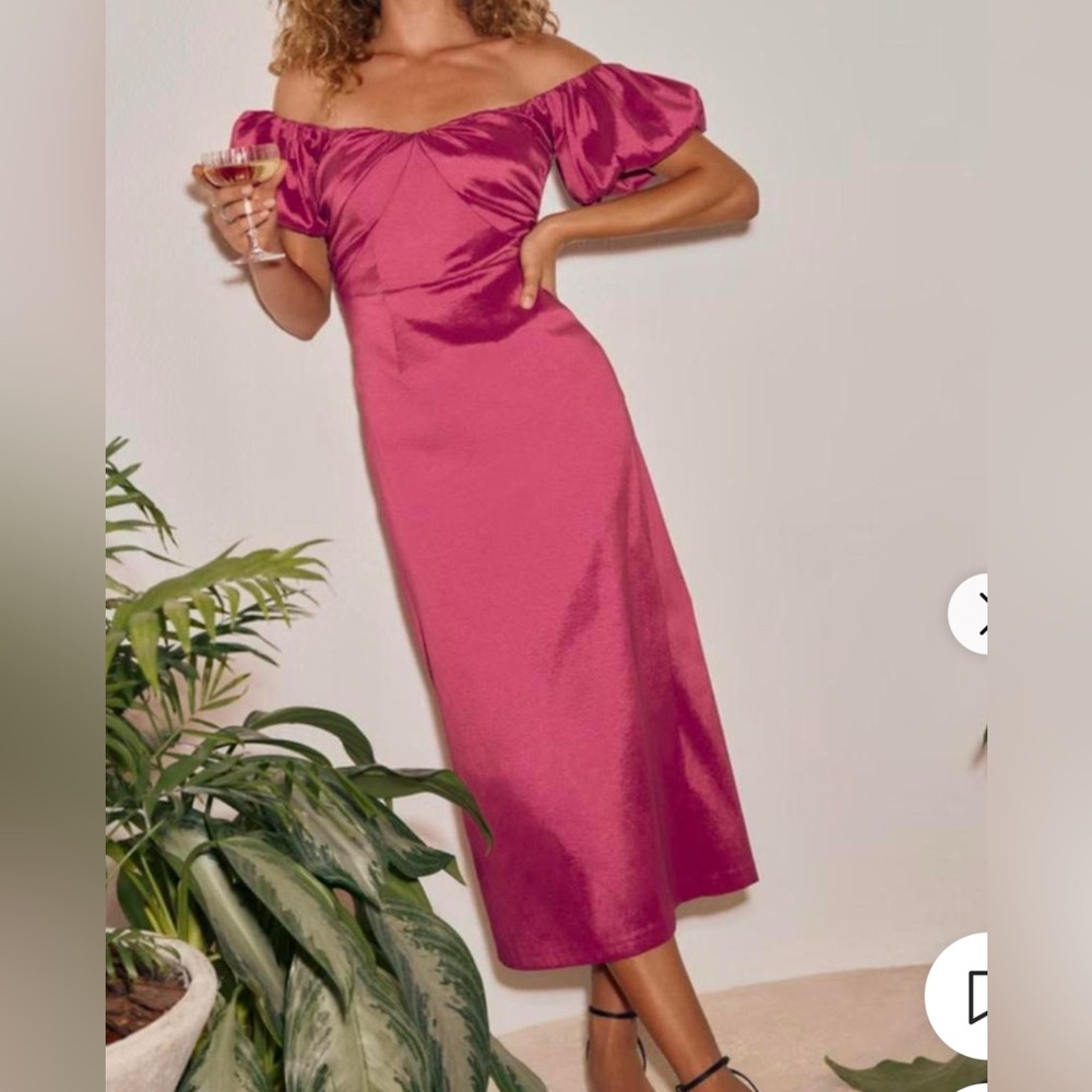 Abercrombie & Fitch Taffeta Off-The-Shoulder Midi Dress Fuchsia Pink S NWT